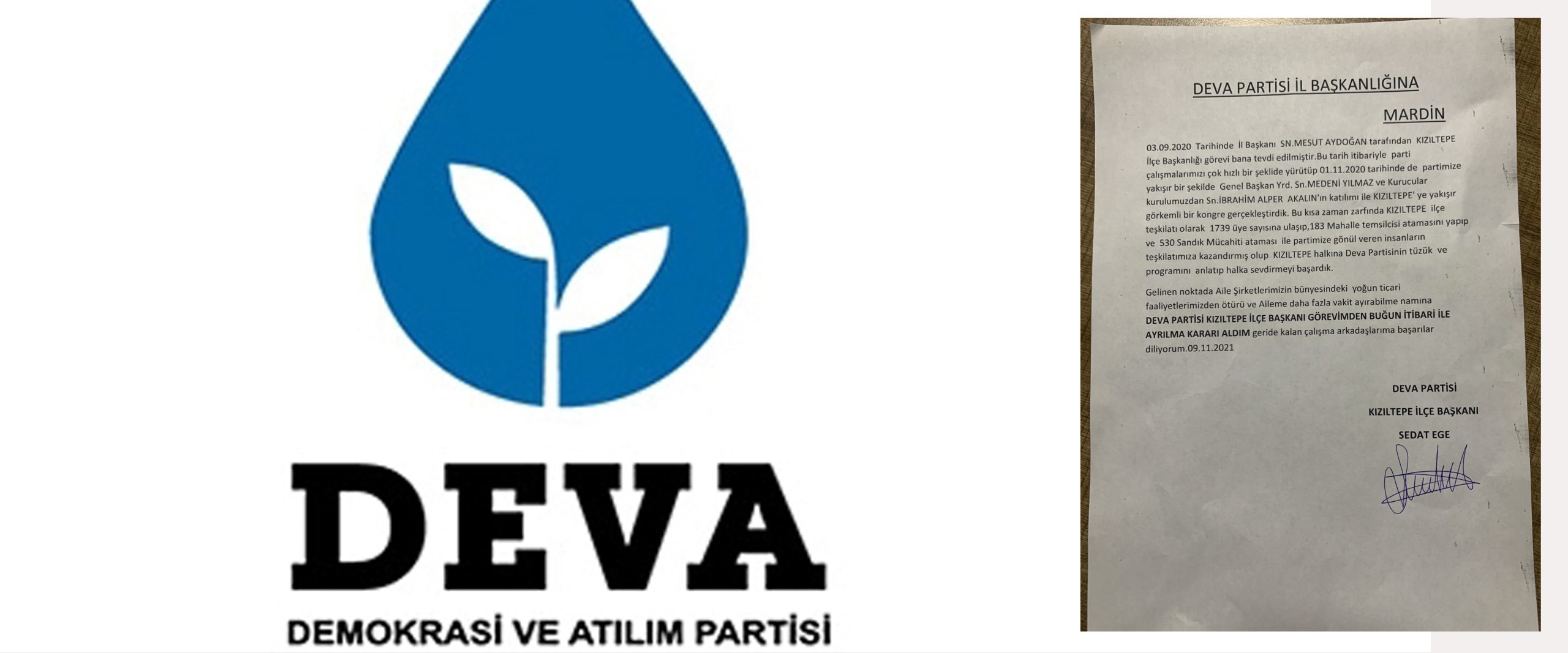 DEVA Partisi Kızıltepe ilçe başkanı istifa etti